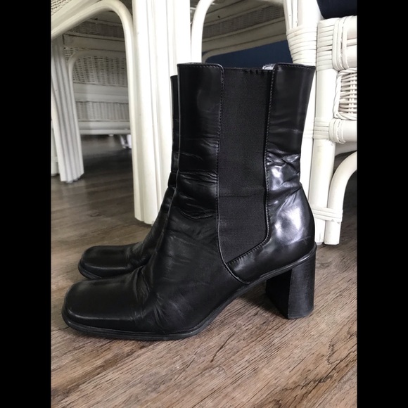 Franco Sarto Shoes - Franco Sarto Black Leather Square Toe Booties